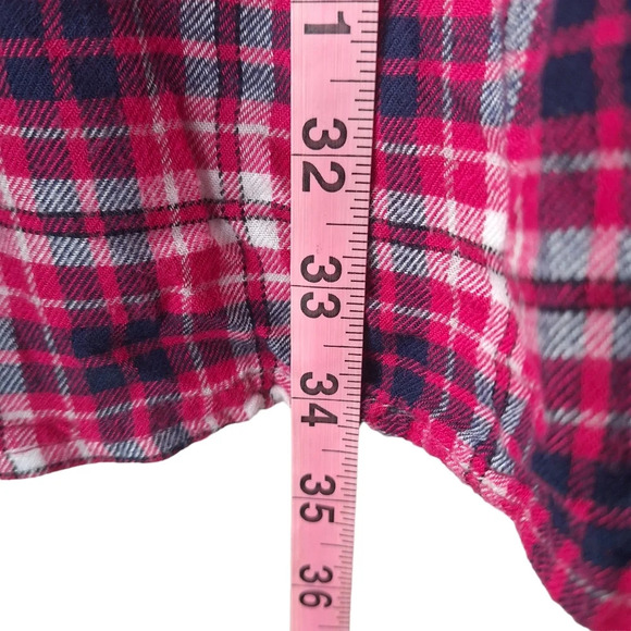 Lane Bryant Plaid Flannel Sz 18 Roll Tab Sleeves High Low Ruffle Hem Popover Top - Picture 14 of 16